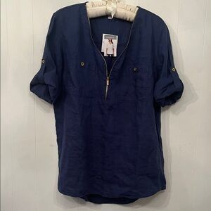 Ellen Tracy Indigo Blue Blouse Size L